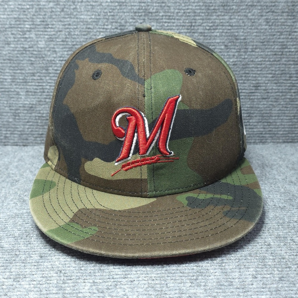 Milwaukee Brewers Hat Cap Fitted Mens 7 1/4 Camo Green MLB Baseball New Era